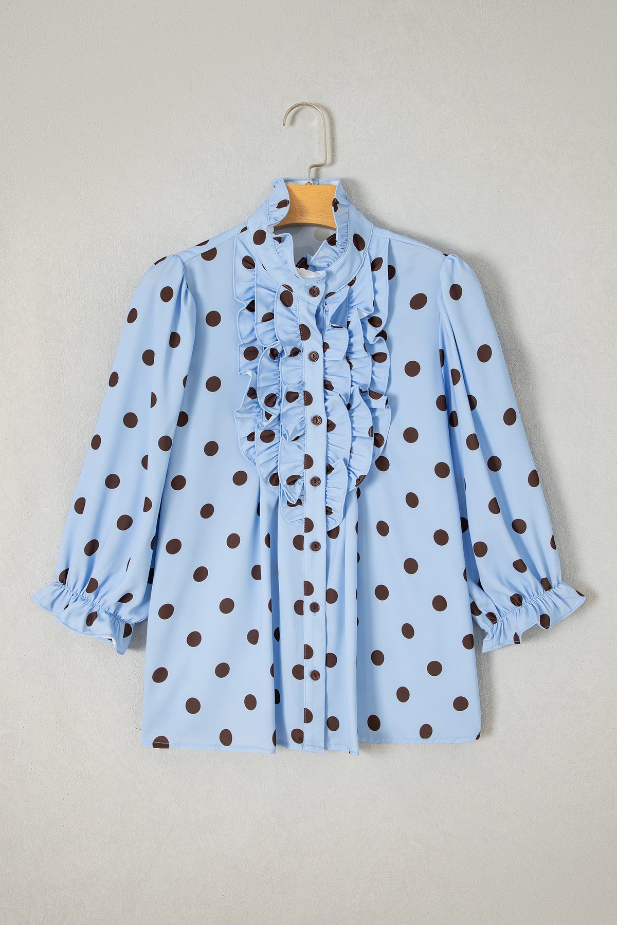 Red Striped Polka Dot Ruffle-Neck Blouse