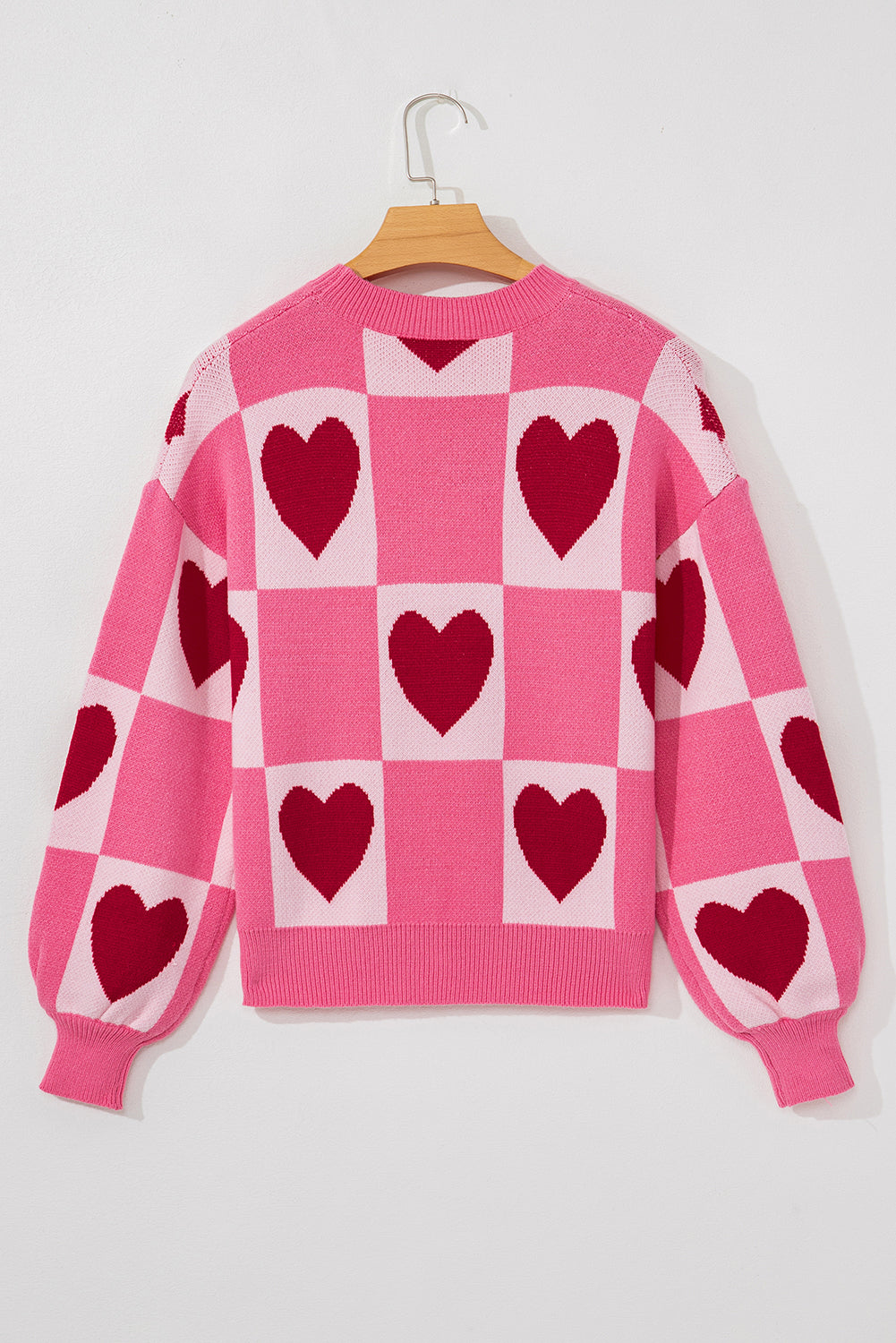 Pink Heart Checkered Crewneck Sweater