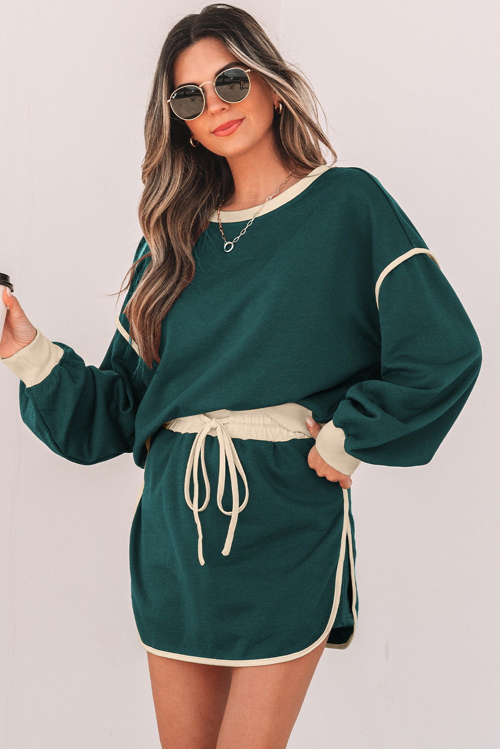 Evergreen Pullover & Lace-Up Skort Set
