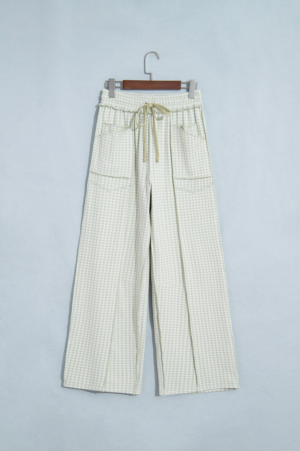 Brown Plaid Drawstring Casual Pants