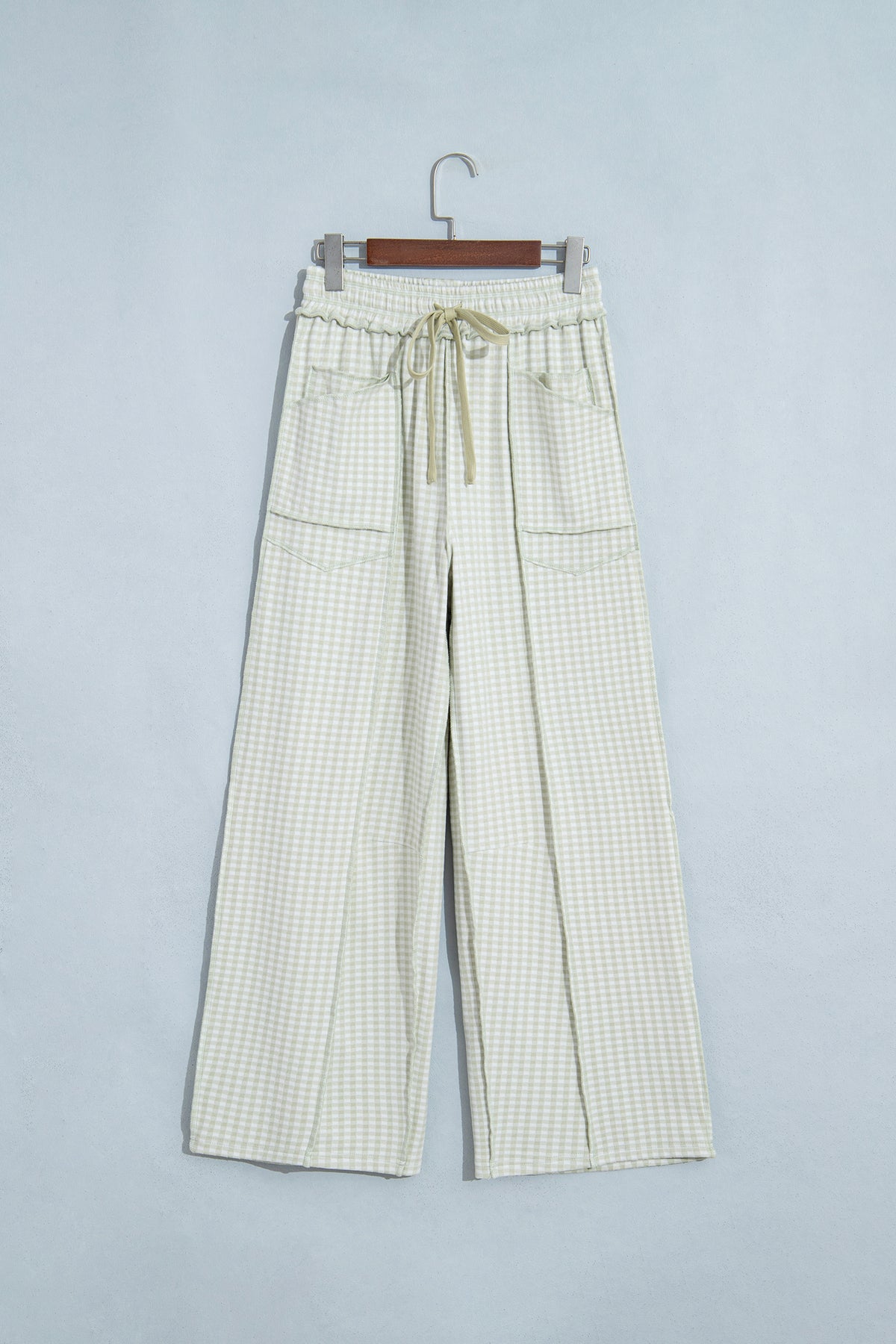 Brown Plaid Drawstring Casual Pants
