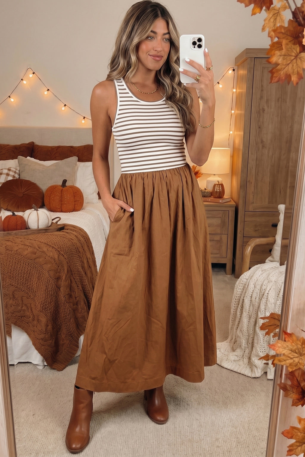 Chestnut Striped Sleeveless Maxi Dress
