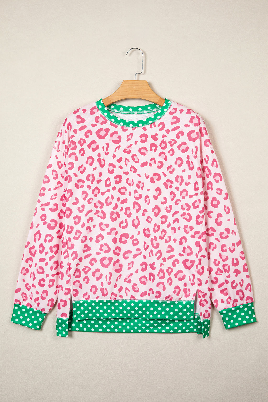Pink Leopard Polka Dot Long-Sleeve Top