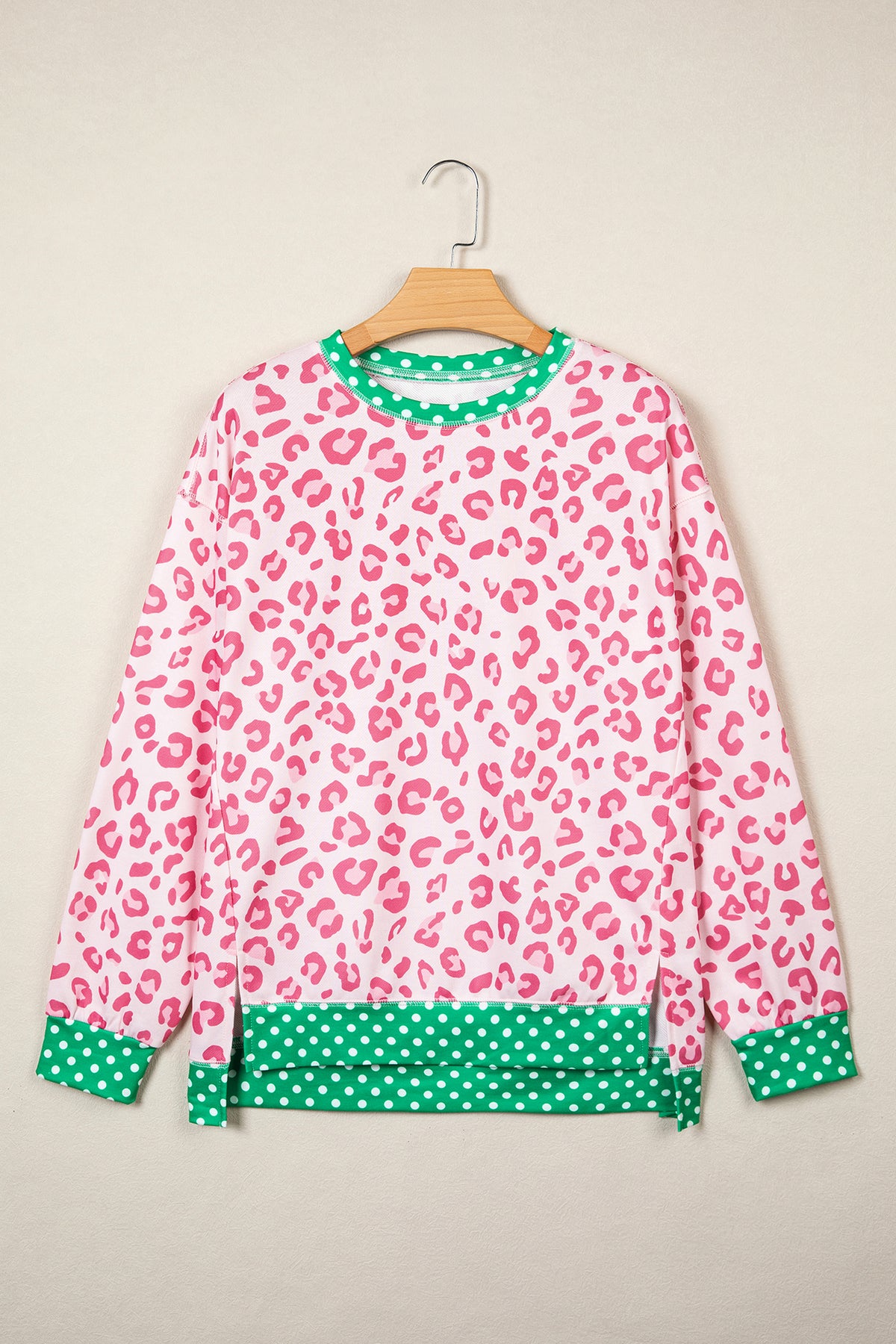 Pink Leopard Polka Dot Long-Sleeve Top