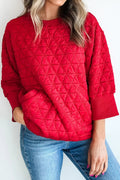Red Quilted Three-Quarter Sleeve Pocket Top from ARVELA
