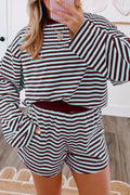 Brown Striped Long-Sleeve Top & Shorts Set from ARVELA