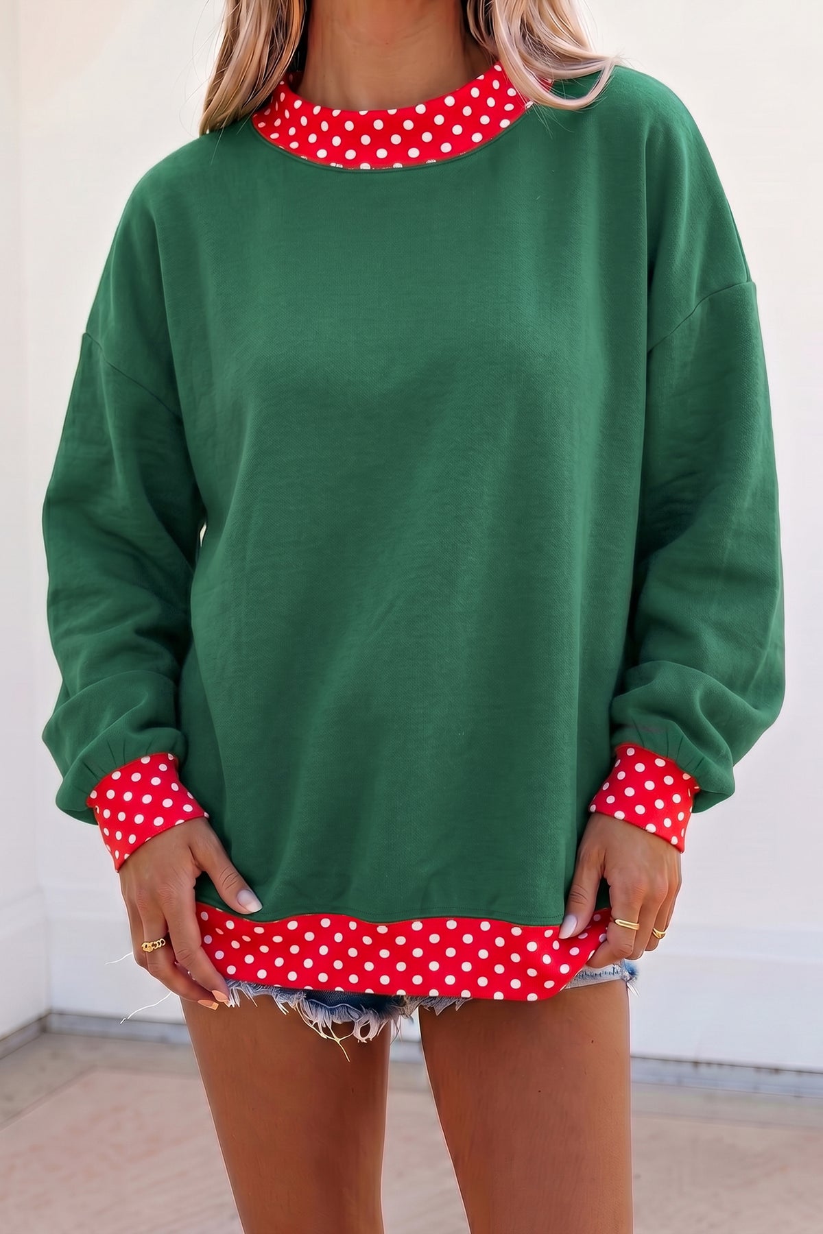Orange Polka Dot Colorblock Oversized Sweatshirt