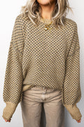 Khaki Geometric-Print Drop-Shoulder Sweater from ARVELA