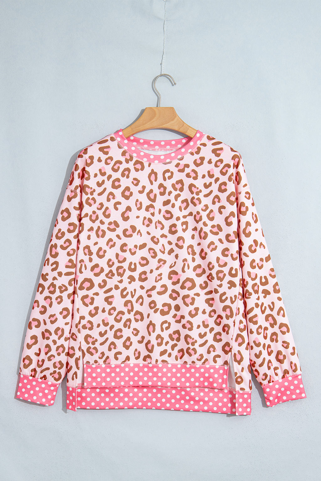 Pink Leopard Polka Dot Long-Sleeve Top