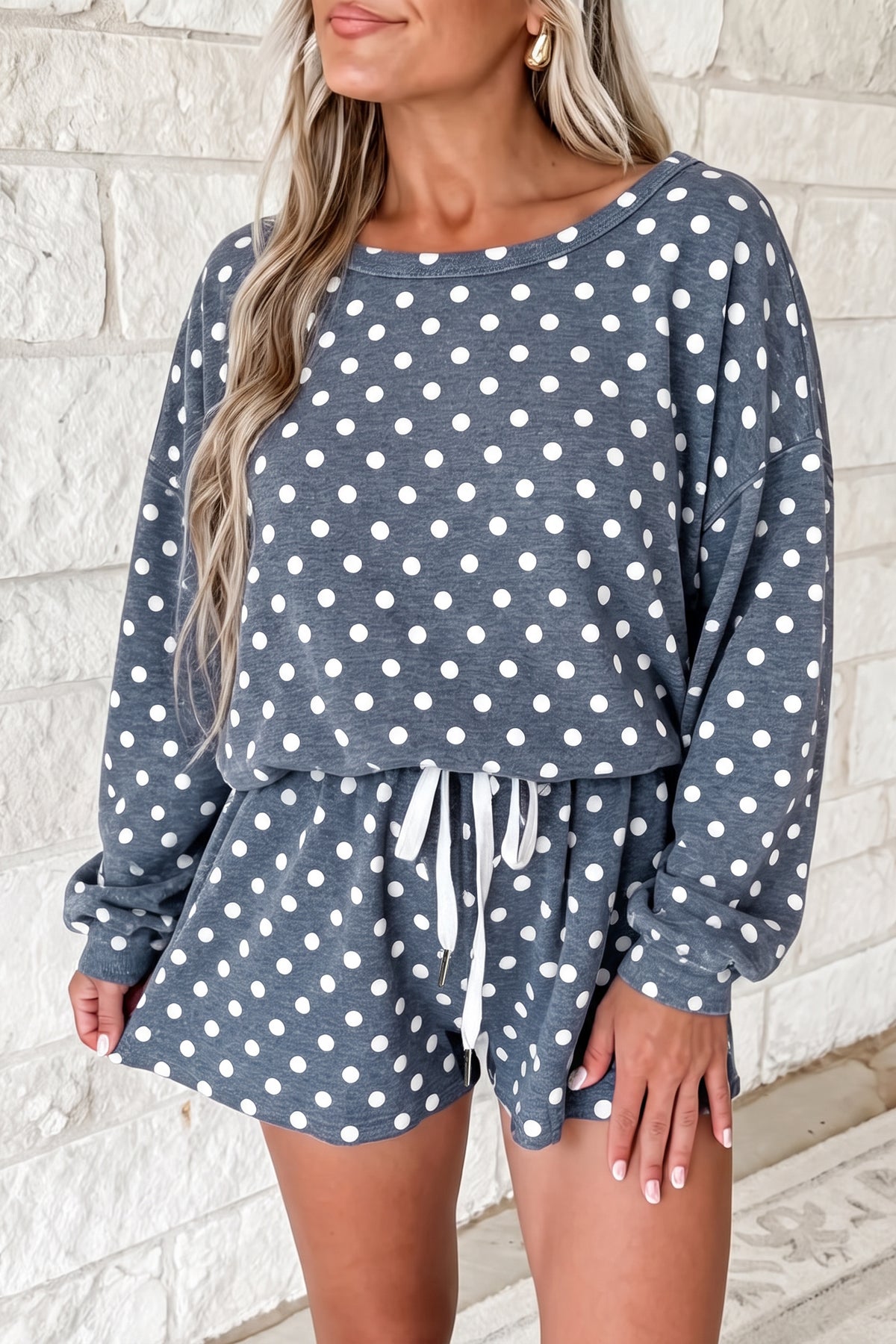 Pink Polka Dot Long-Sleeve Top & Shorts Set