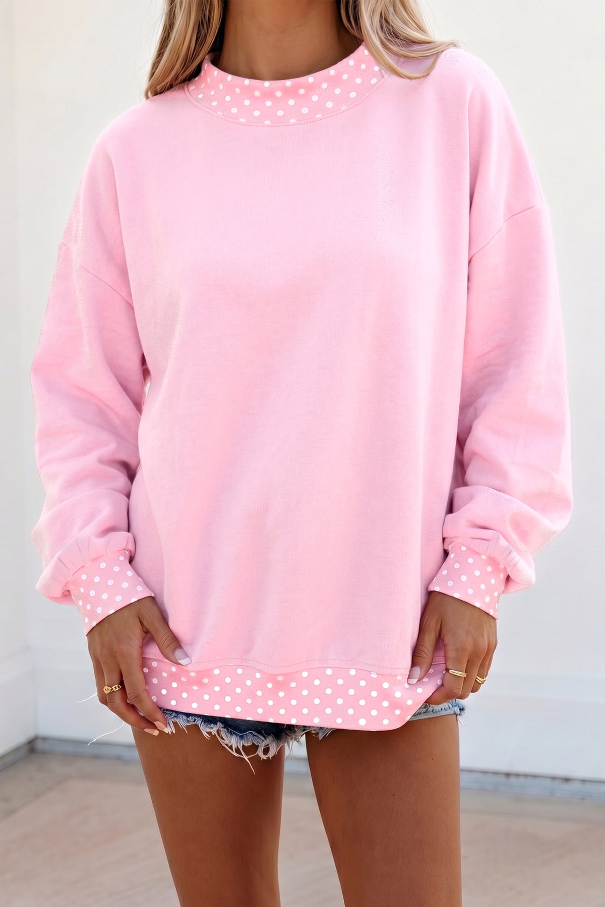 Orange Polka Dot Colorblock Oversized Sweatshirt