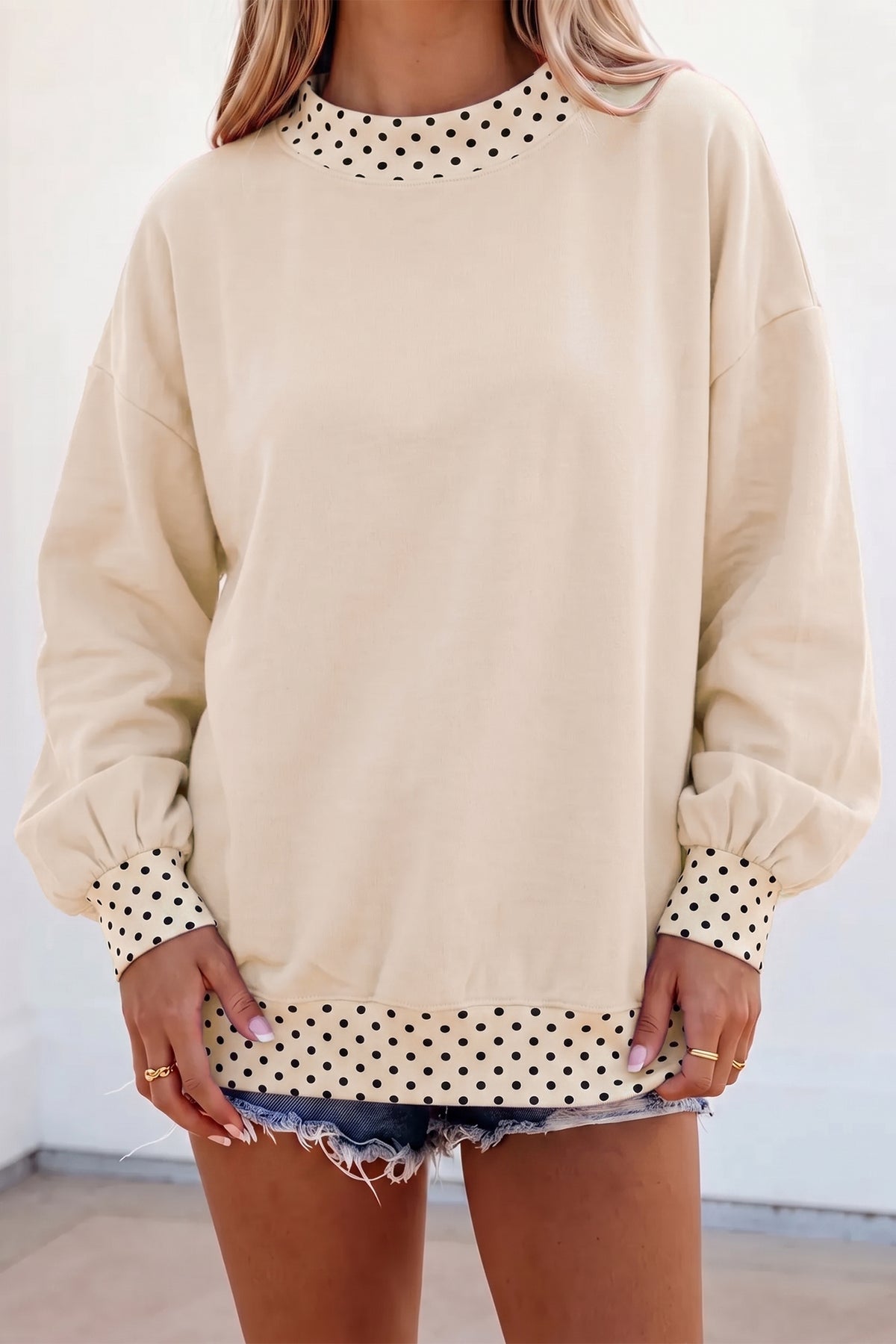 Orange Polka Dot Colorblock Oversized Sweatshirt