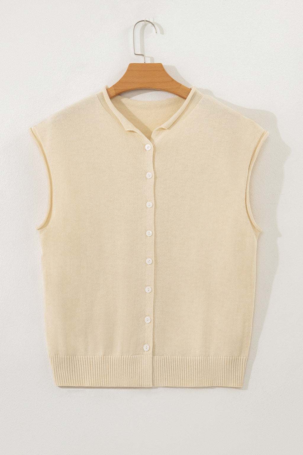 Apricot Button-Front Cap-Sleeve Knit Top