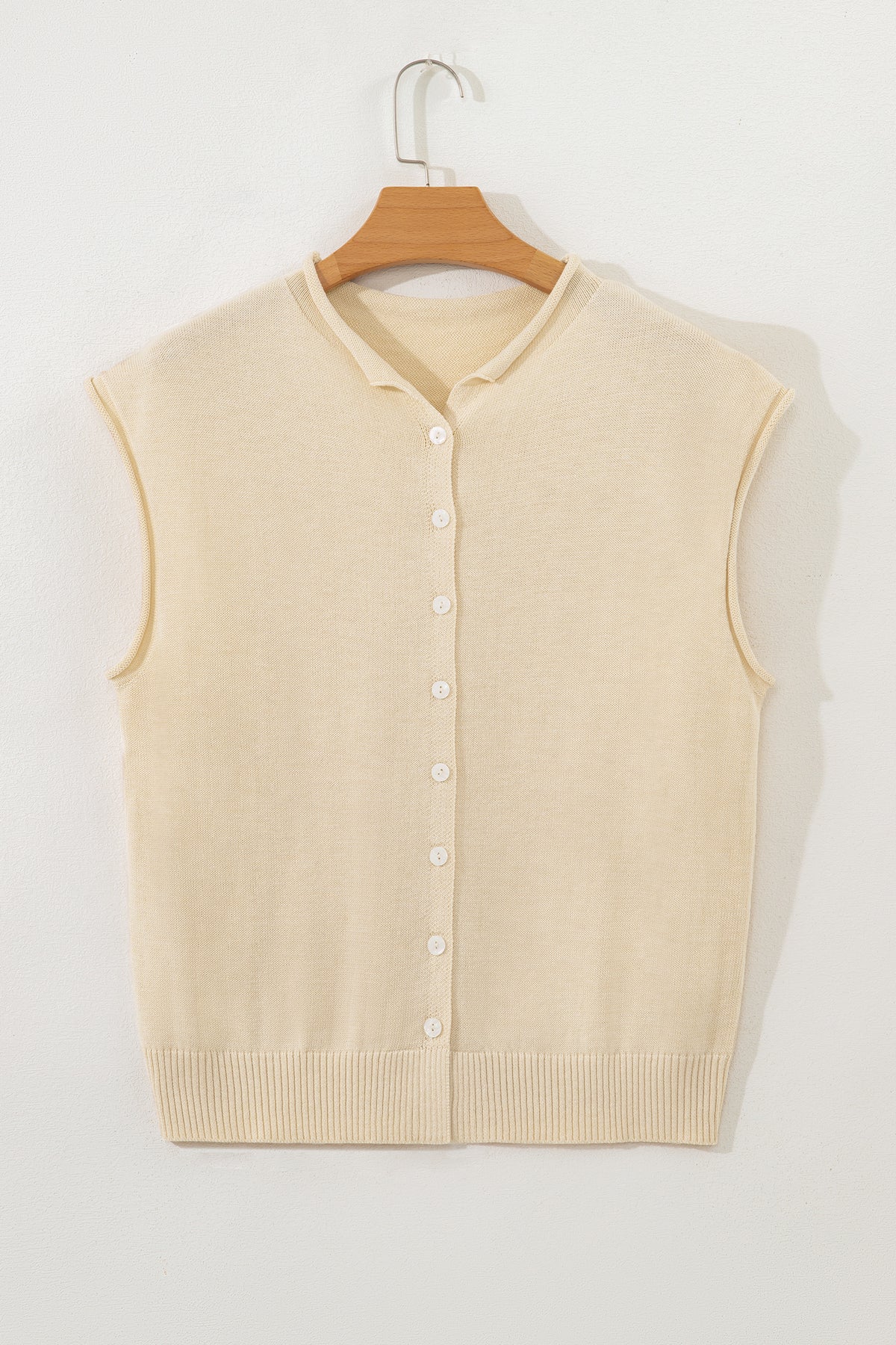 Apricot Button-Front Cap-Sleeve Knit Top