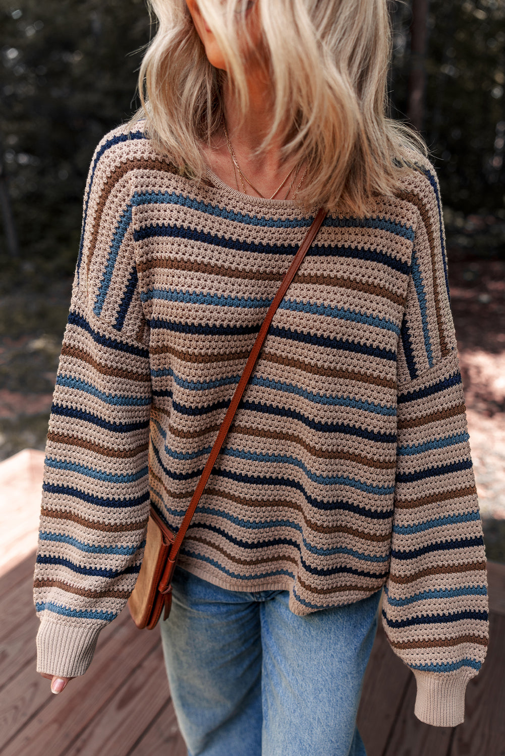 Multicolor Striped Drop-Shoulder Knit Sweater