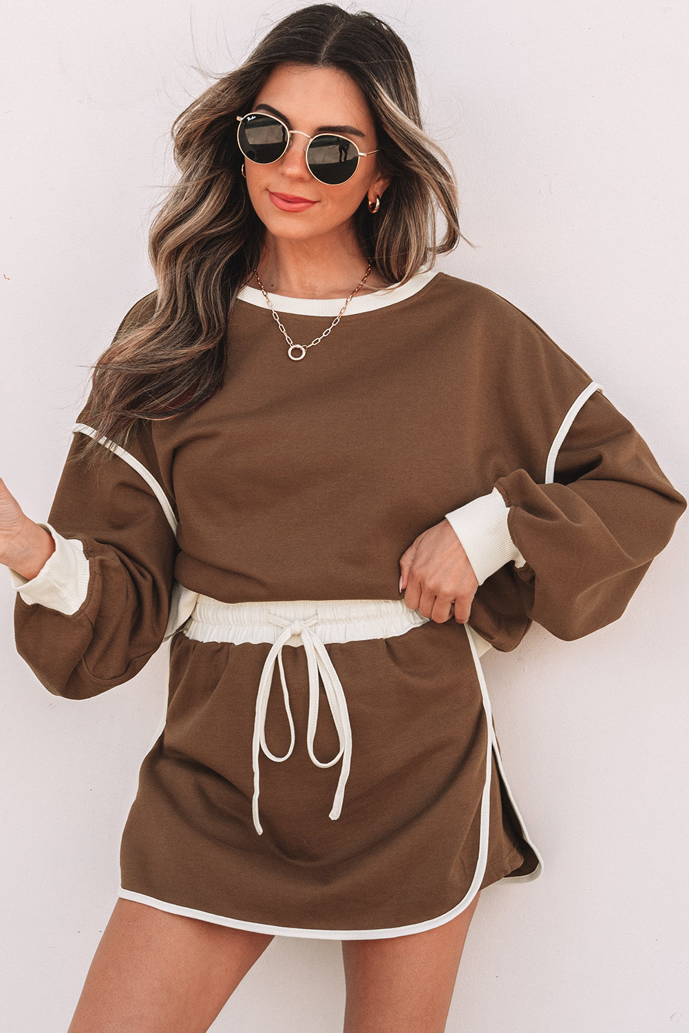 Evergreen Pullover & Lace-Up Skort Set