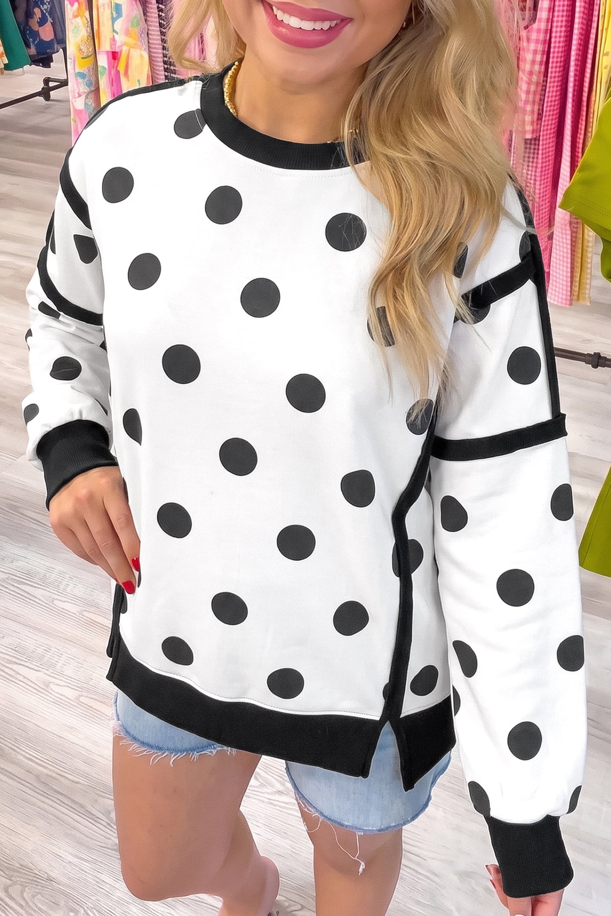 Yellow Polka Dot Patchwork Oversized Sweatshirt