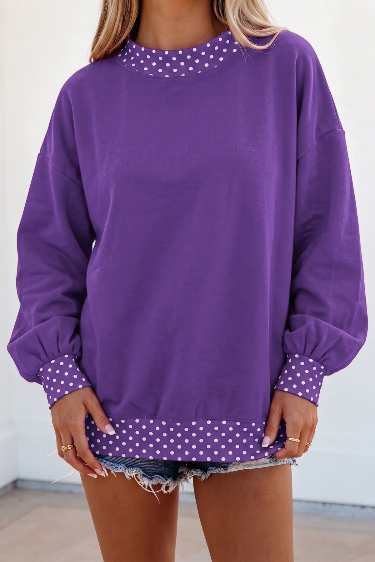 Orange Polka Dot Colorblock Oversized Sweatshirt