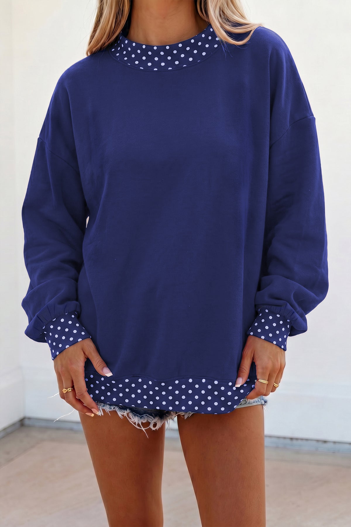Orange Polka Dot Colorblock Oversized Sweatshirt