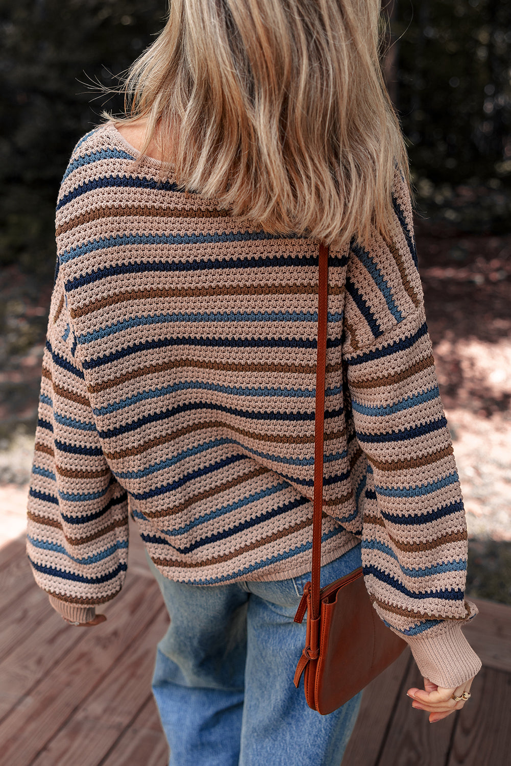 Multicolor Striped Drop-Shoulder Knit Sweater