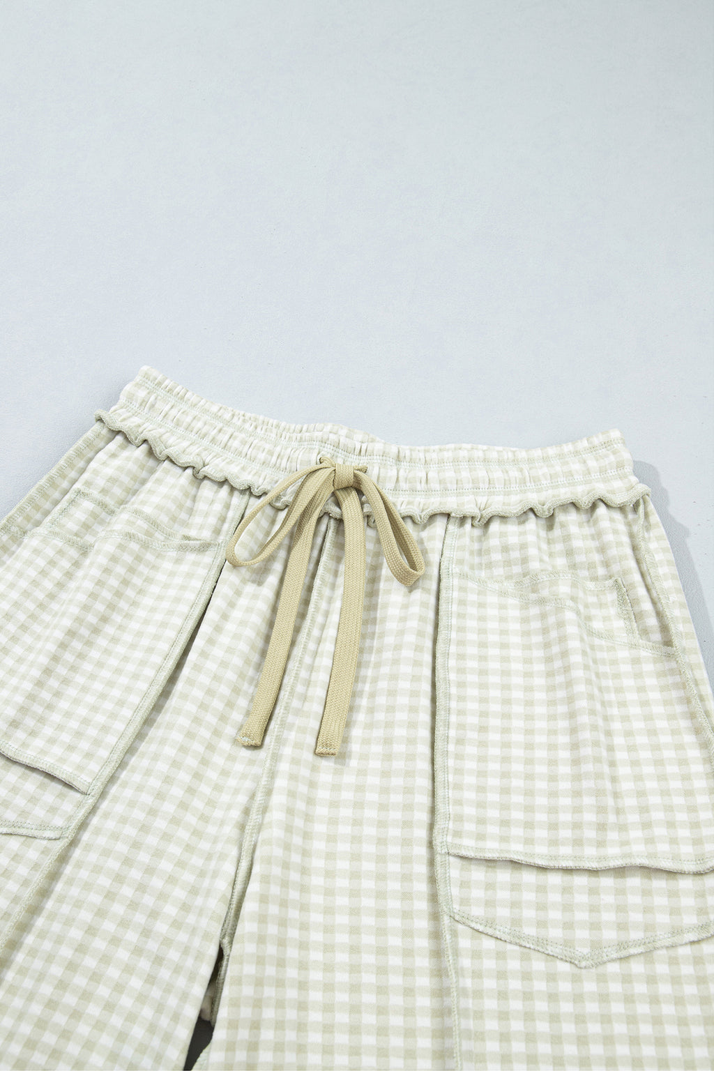 Brown Plaid Drawstring Casual Pants