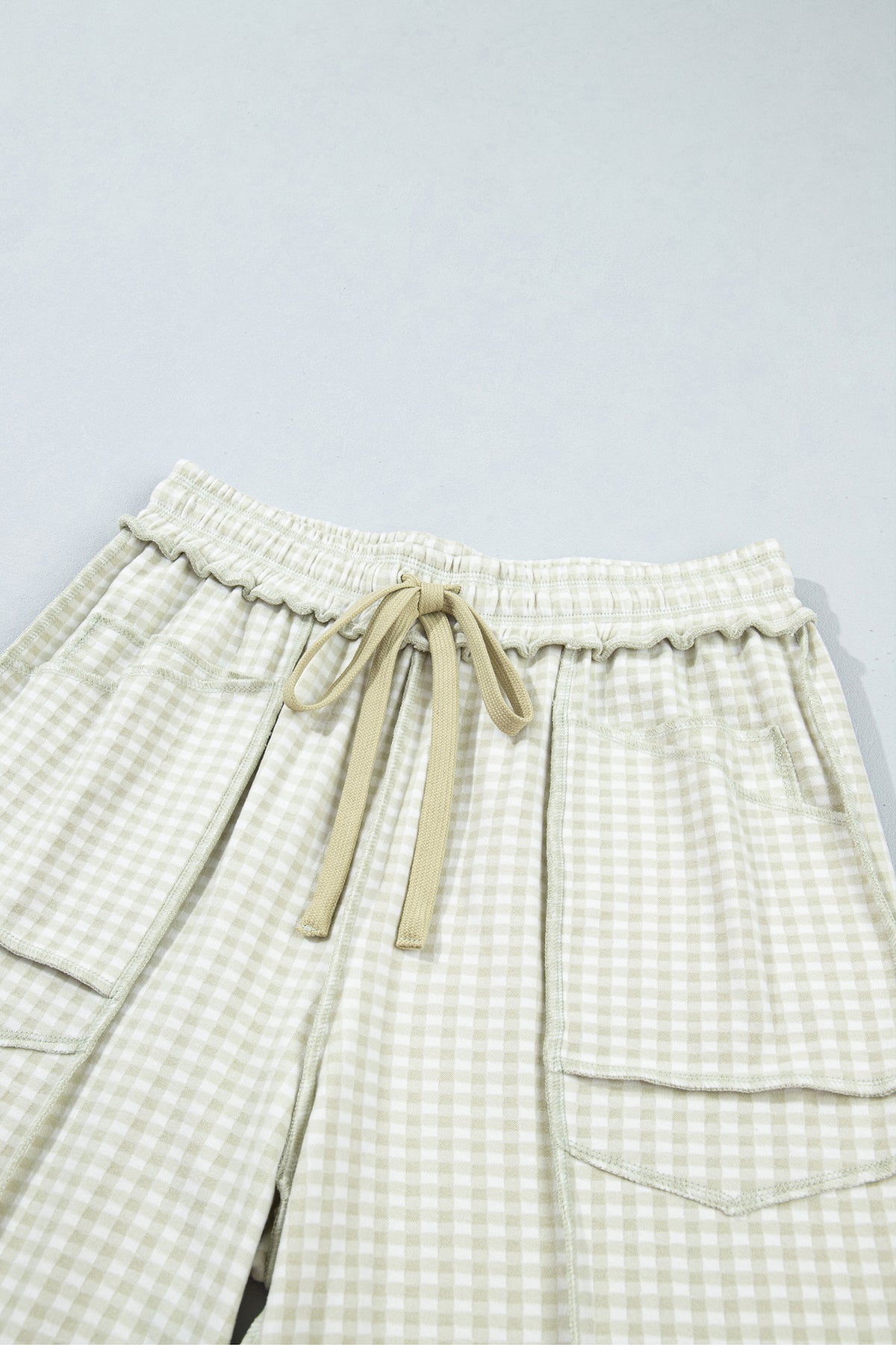 Brown Plaid Drawstring Casual Pants