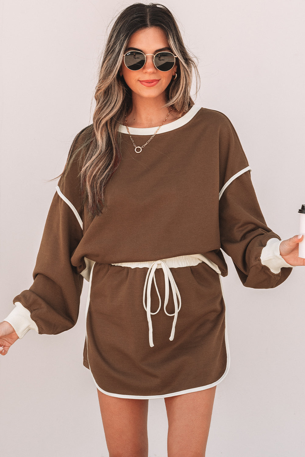 Evergreen Pullover & Lace-Up Skort Set
