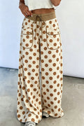 Khaki Polka Dot Wide-Leg Drawstring Pants from ARVELA