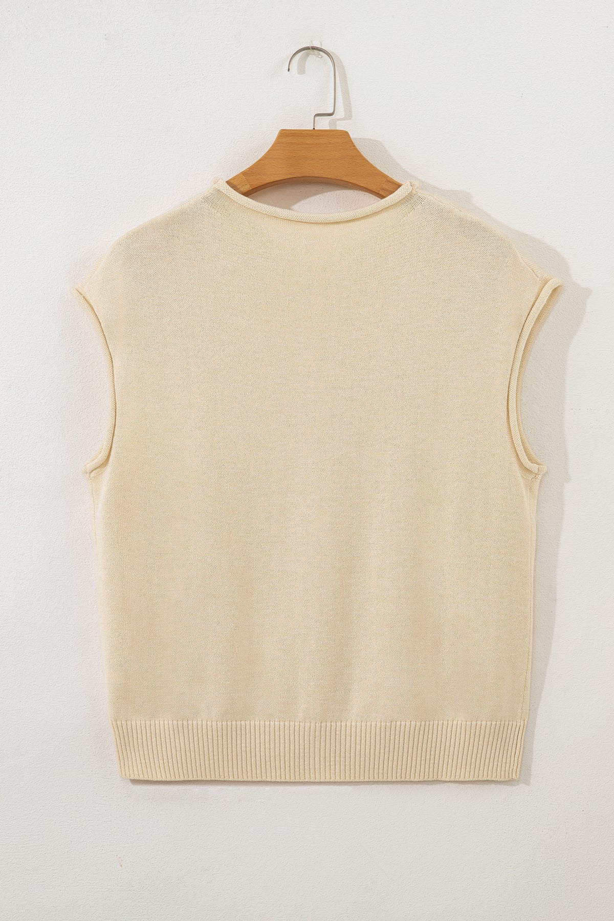 Apricot Button-Front Cap-Sleeve Knit Top