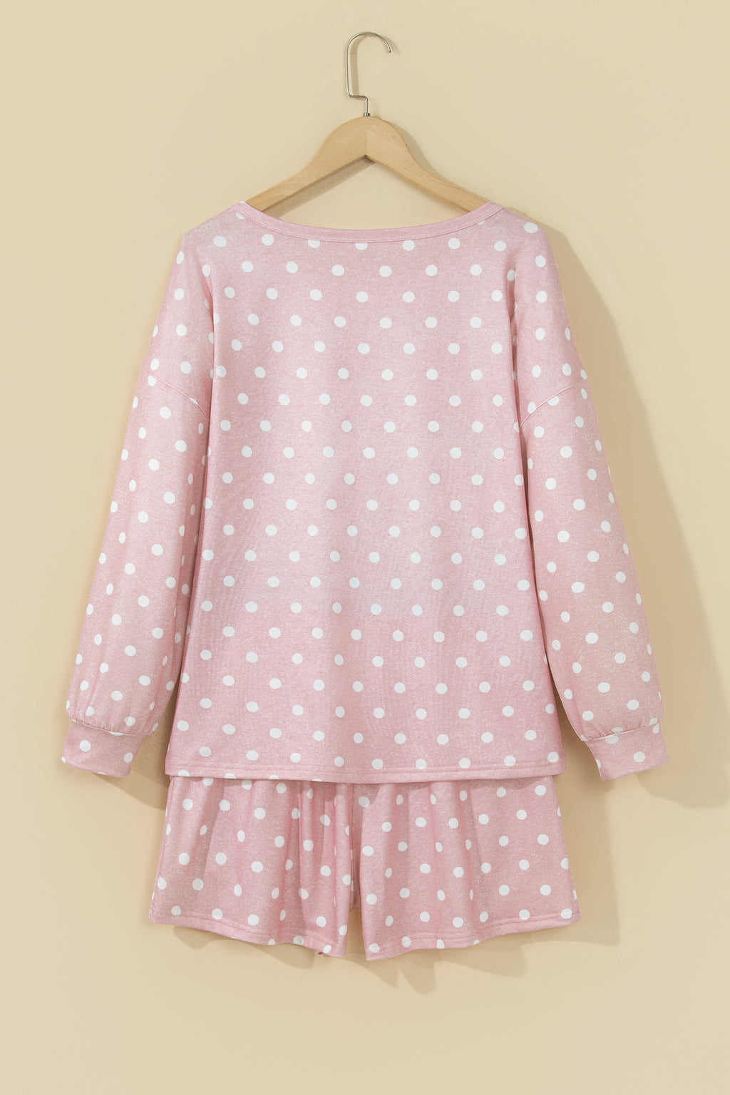 Pink Polka Dot Long-Sleeve Top & Shorts Set