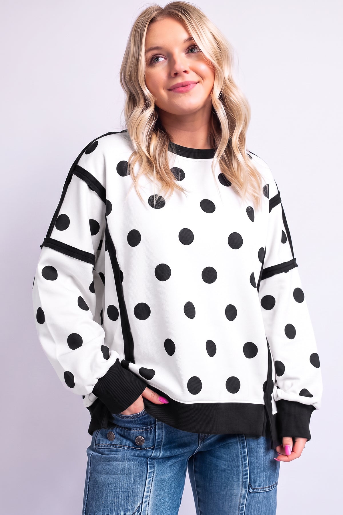 Yellow Polka Dot Patchwork Oversized Sweatshirt