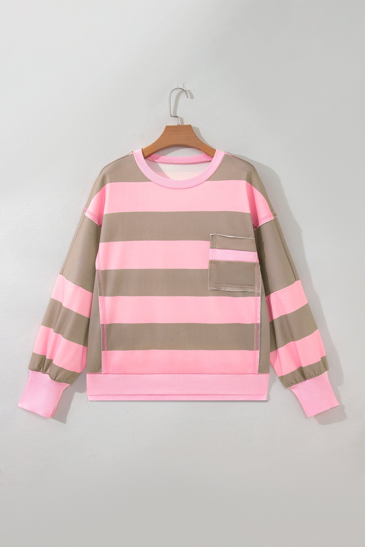 Pink Striped Colorblock Oversized Sweatshirt