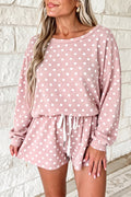 Pink polka dot long-sleeve top and matching shorts set from ARVELA
