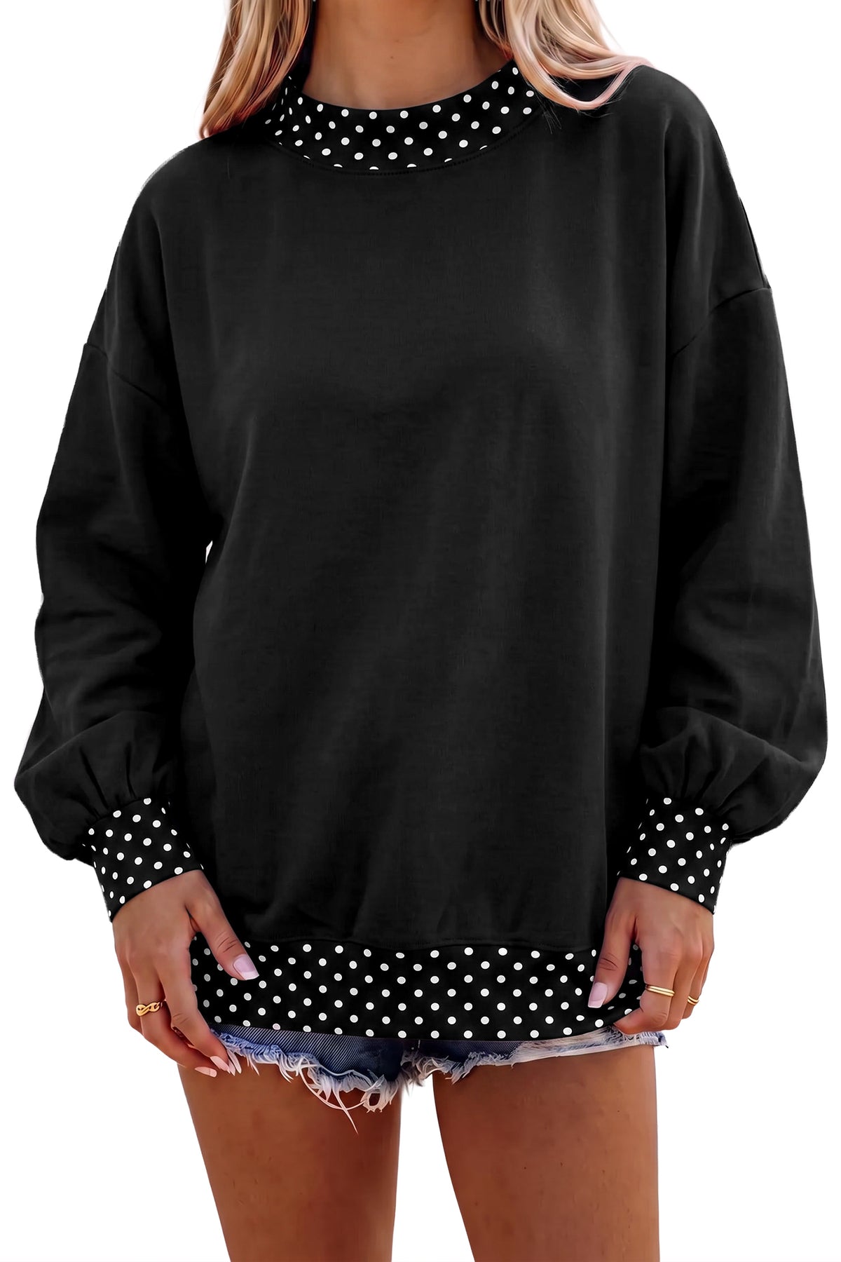 Orange Polka Dot Colorblock Oversized Sweatshirt