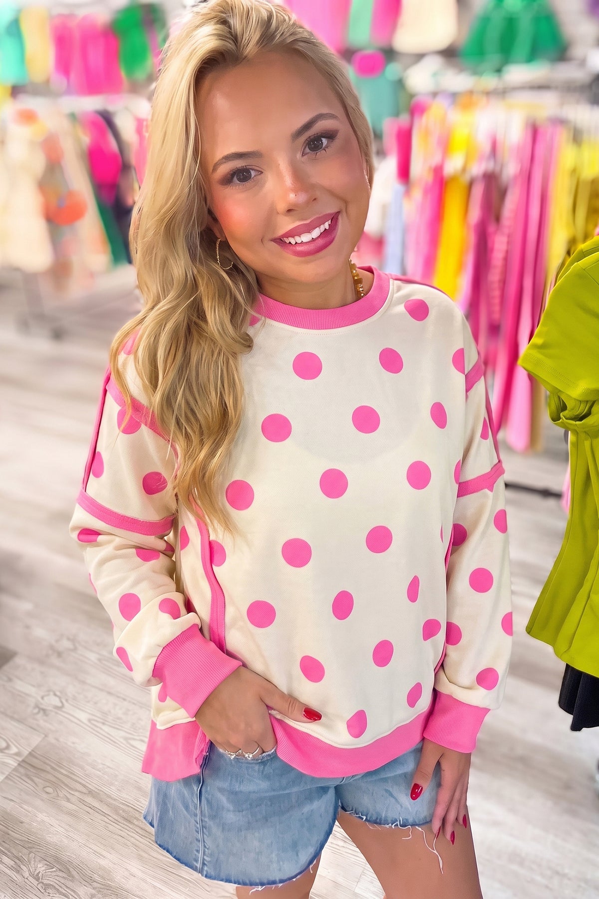 Yellow Polka Dot Patchwork Oversized Sweatshirt