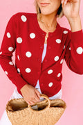 Red Polka Dot Button-Front Knit Cardigan from ARVELA