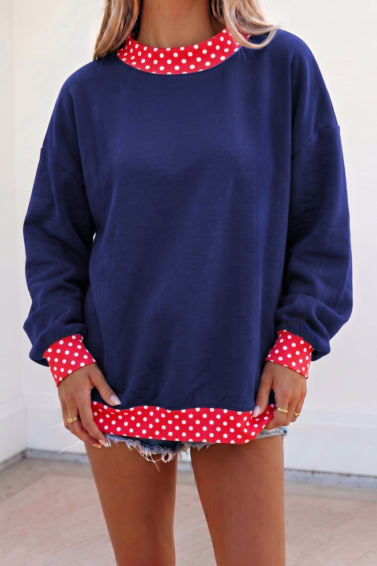 Orange Polka Dot Colorblock Oversized Sweatshirt