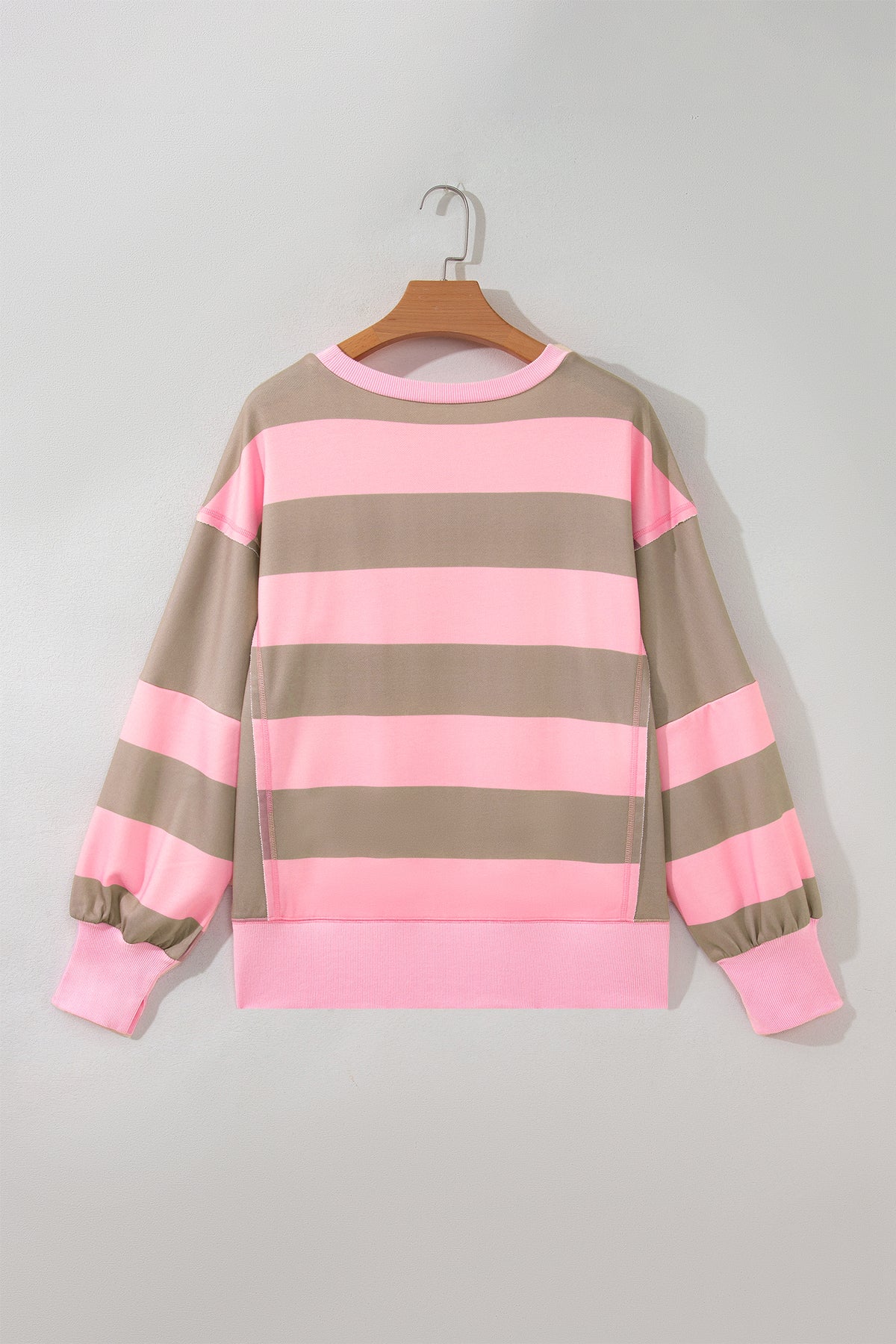 Pink Striped Colorblock Oversized Sweatshirt