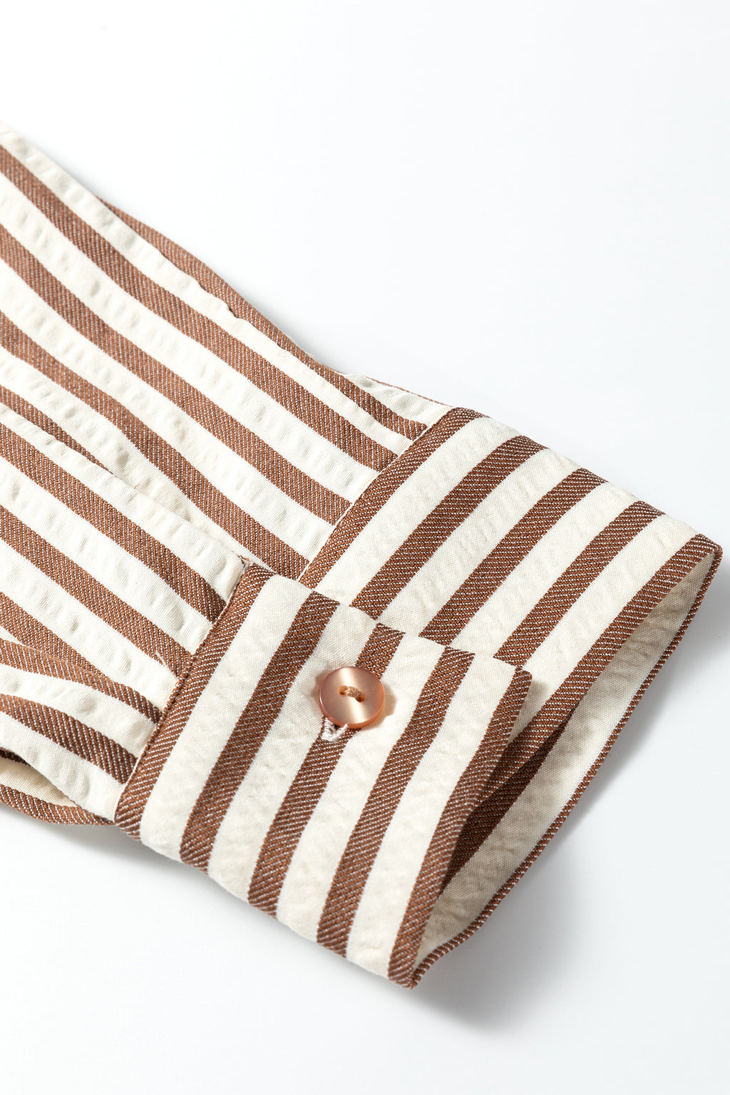 Brown Striped Textured Midi Shirt Dress