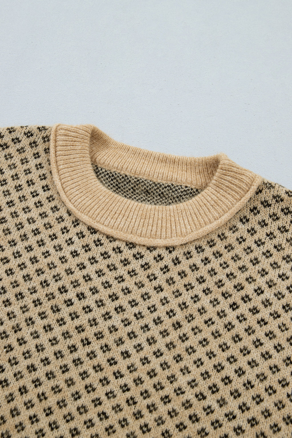 Khaki Geometric-Print Drop-Shoulder Sweater