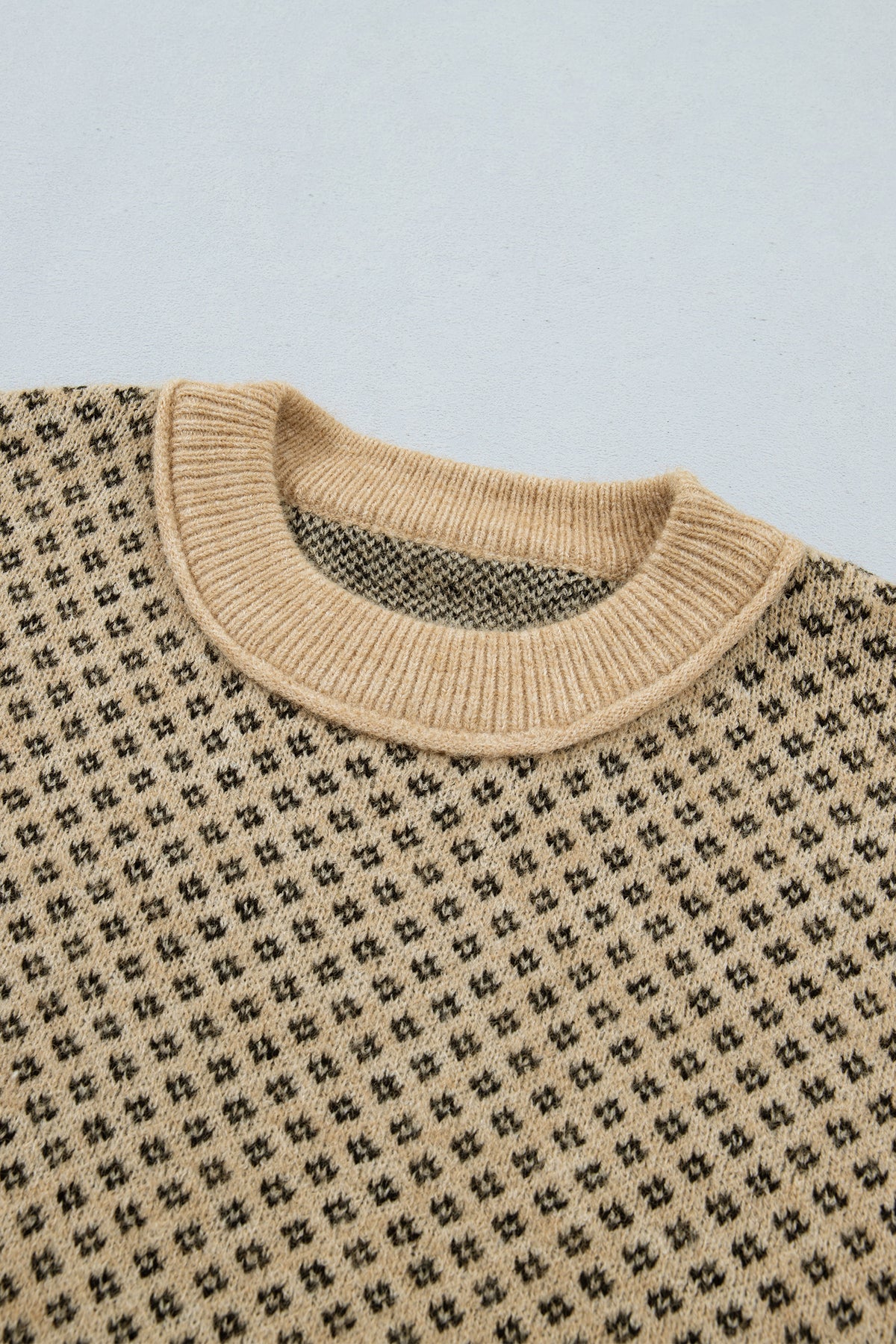 Khaki Geometric-Print Drop-Shoulder Sweater