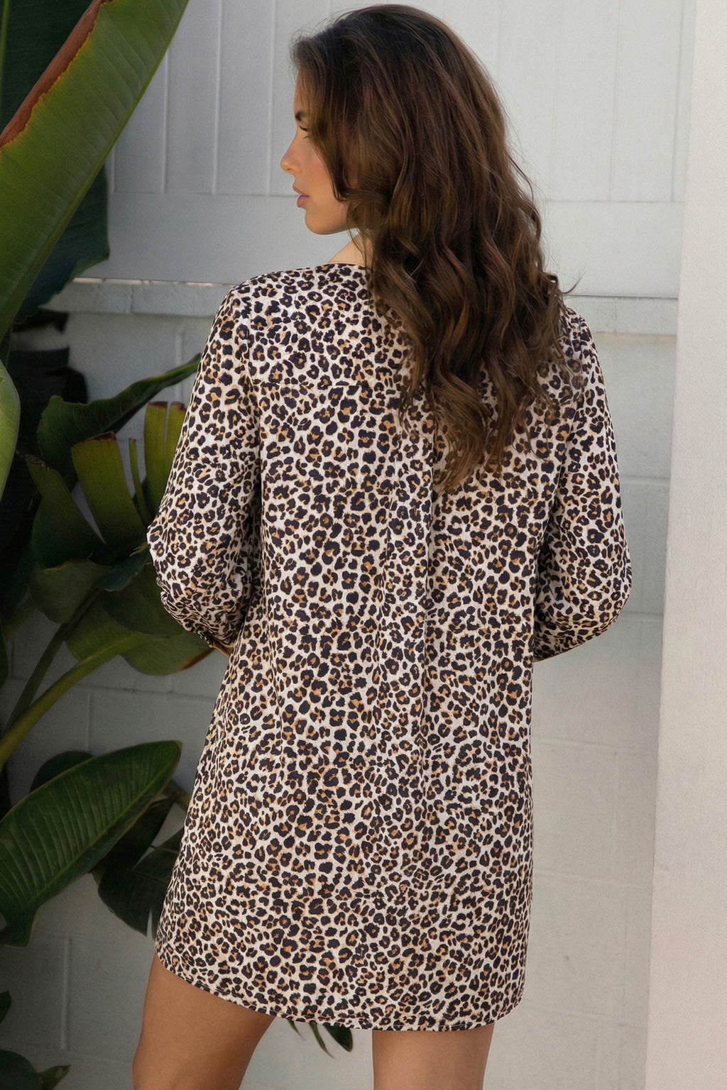 Multicolor Leopard-Print Collared Flared Dress