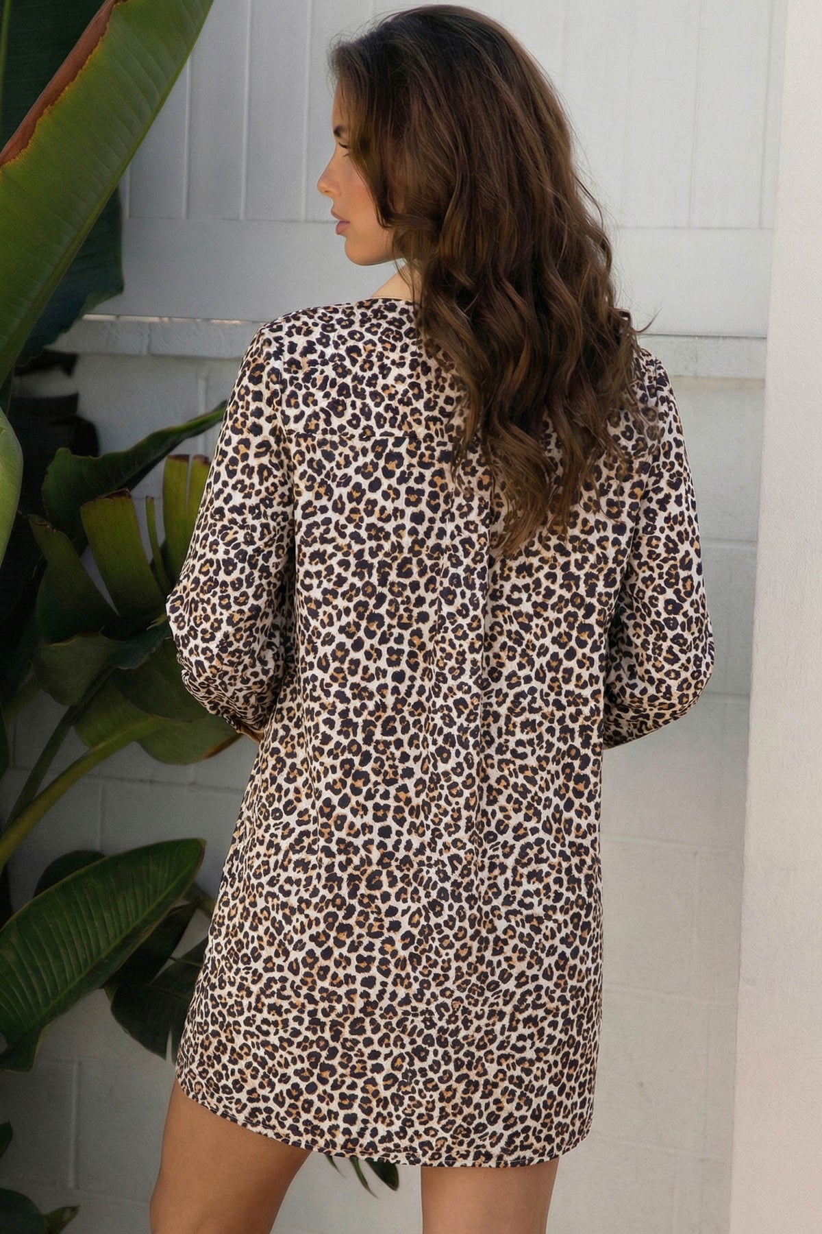 Multicolor Leopard-Print Collared Flared Dress