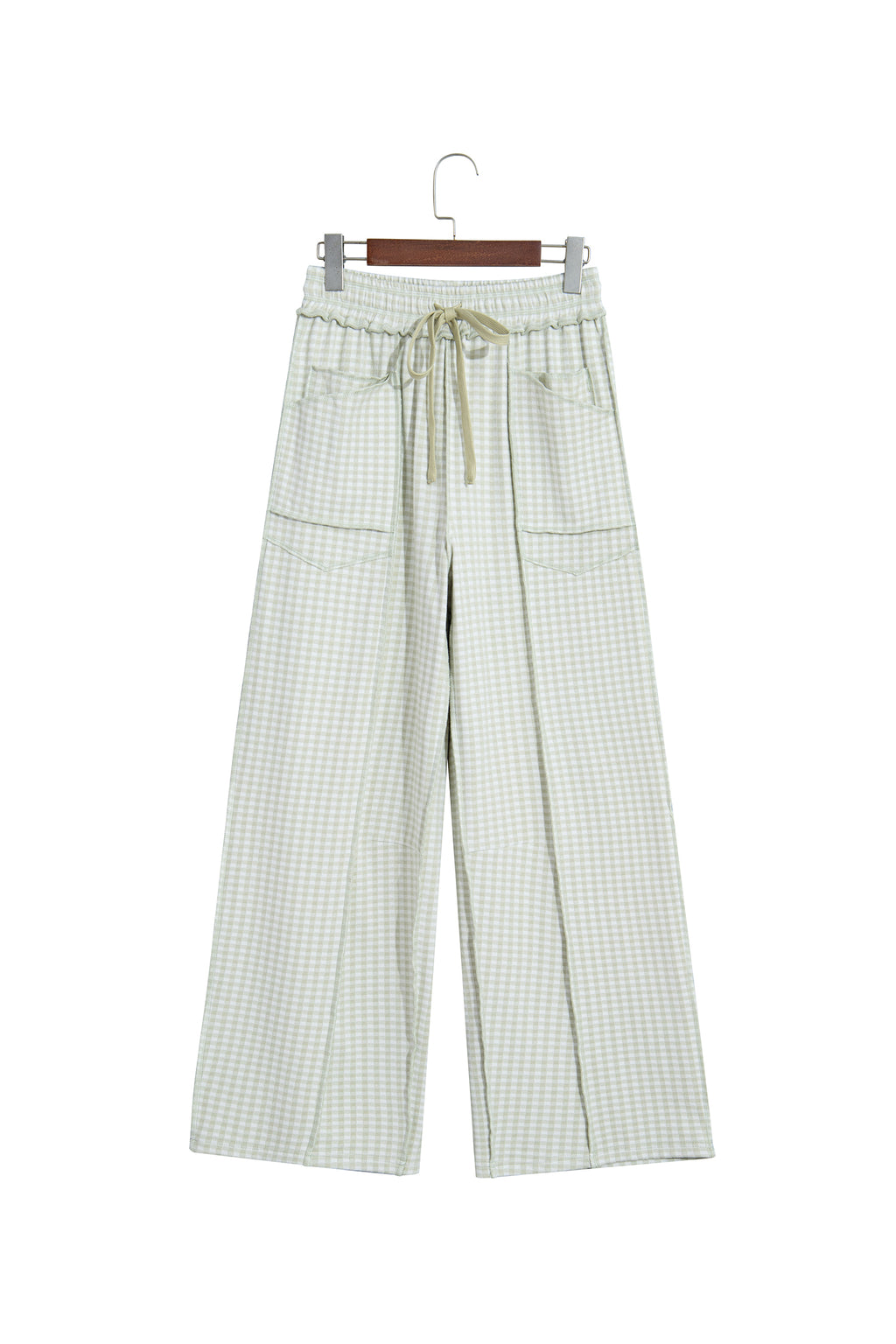 Brown Plaid Drawstring Casual Pants