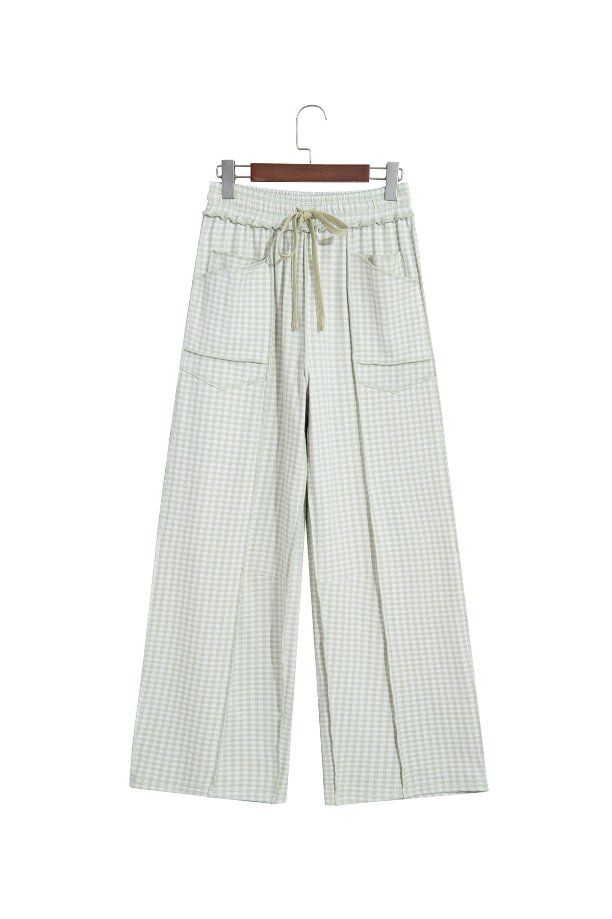 Brown Plaid Drawstring Casual Pants