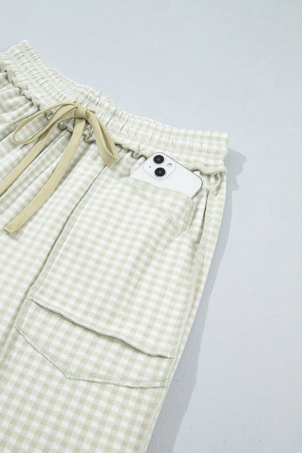 Brown Plaid Drawstring Casual Pants