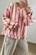 Green Striped Drop-Shoulder Crewneck Sweatshirt from ARVELA