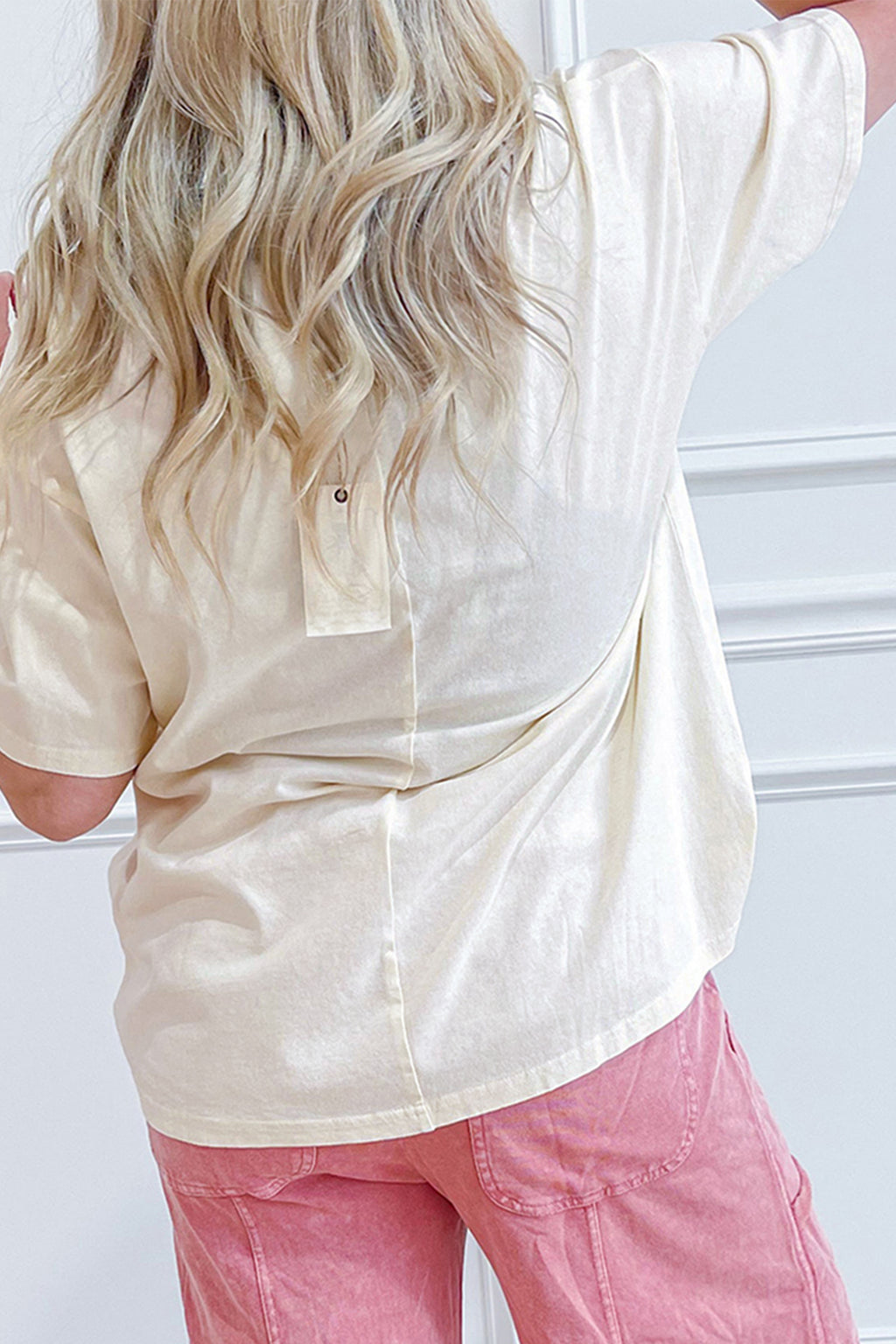 Beige Star-Print Studded Cotton Top