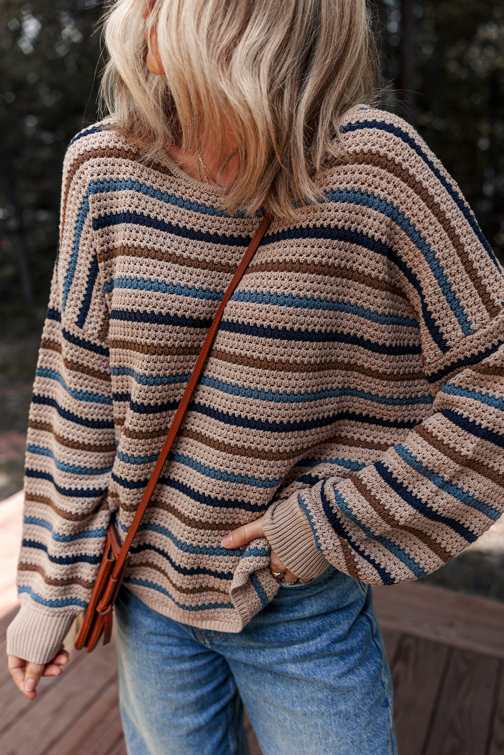 Multicolor Striped Drop-Shoulder Knit Sweater