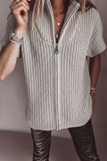 Cream Short-Sleeve Zip-Neck Knit Sweater from ARVELA